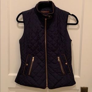 Zara Navy quilted Navy and brown trimmed vest